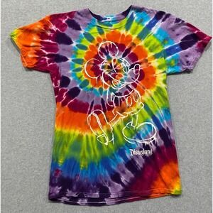 Disney Parks Rainbow Tie Dye Mickey Sketch Short Sleeve T-Shirt Size Slim Small
